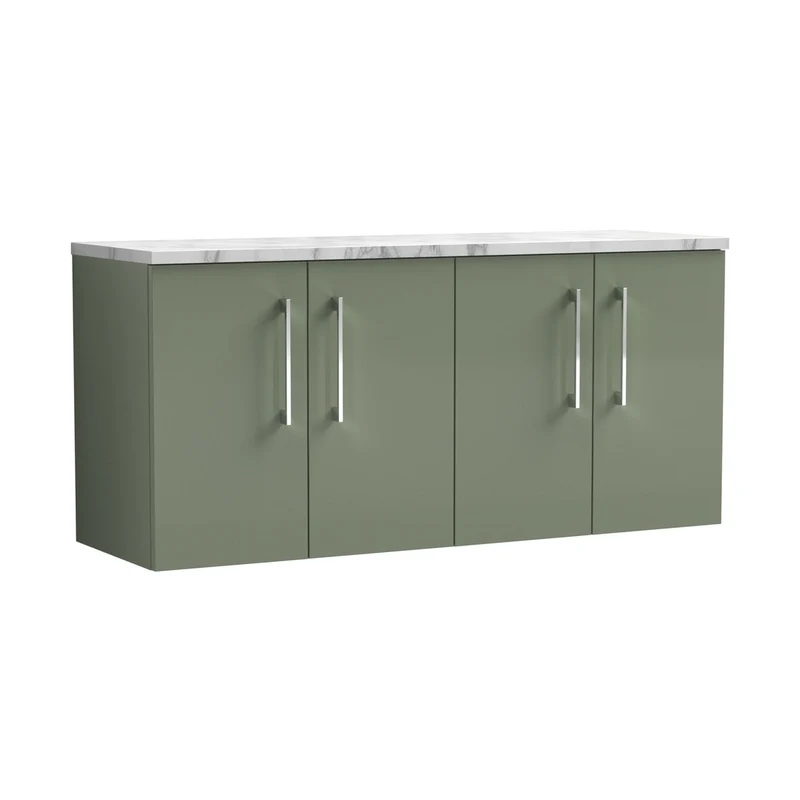 Nuie Arno 1200mm Wall Hung 4-door Vanity & Laminate Worktop Contemporary Satin Green MFC Painted Matt 562x1205x390mm - ARN823LCM2