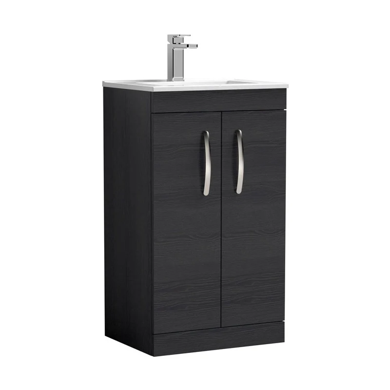 Nuie Athena 500mm Floor Standing Vanity With Basin 2 Contemporary Charcoal Black MFC 883x505x395mm