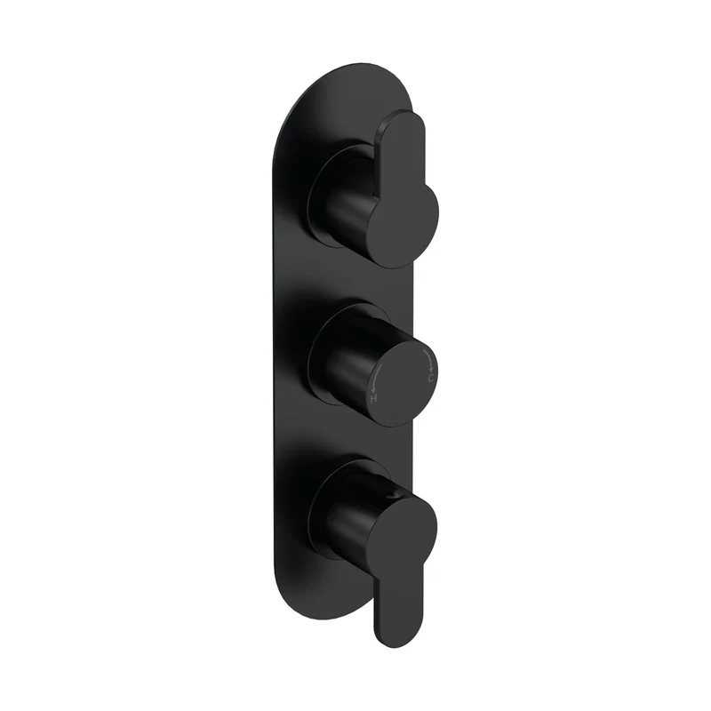 Nuie Arvan Triple Thermostatic Valve With Diverter Contemporary Matt Black Brass ABS 280x80x136mm