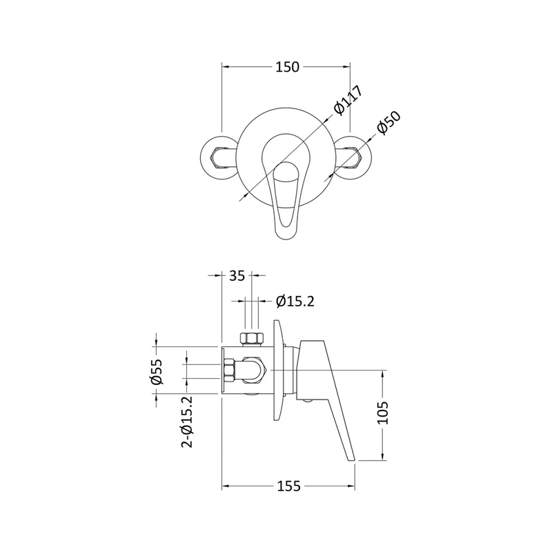 Nuie Concealed Or Exposed Shower Valve Contemporary Chrome Brass 117x150x155mm