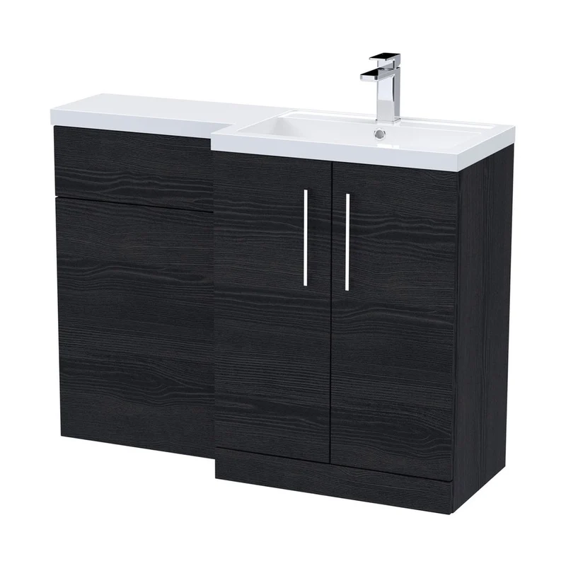 Nuie Arno 1100mm Right Hand Combination Contemporary Charcoal Black MFC Textured Woodgrain 858x1105x390mm