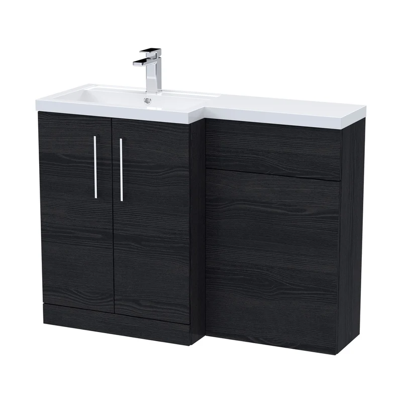 Nuie Arno 1100mm Left Hand Combination Contemporary Charcoal Black MFC Textured Woodgrain 858x1105x390mm
