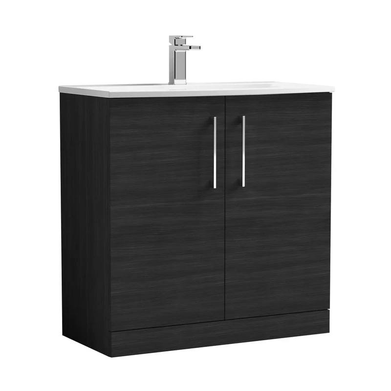 Nuie Arno 800mm Floor Standing 2 Door Vanity & Basin 4 Contemporary Charcoal Black MFC 830x810x440mm