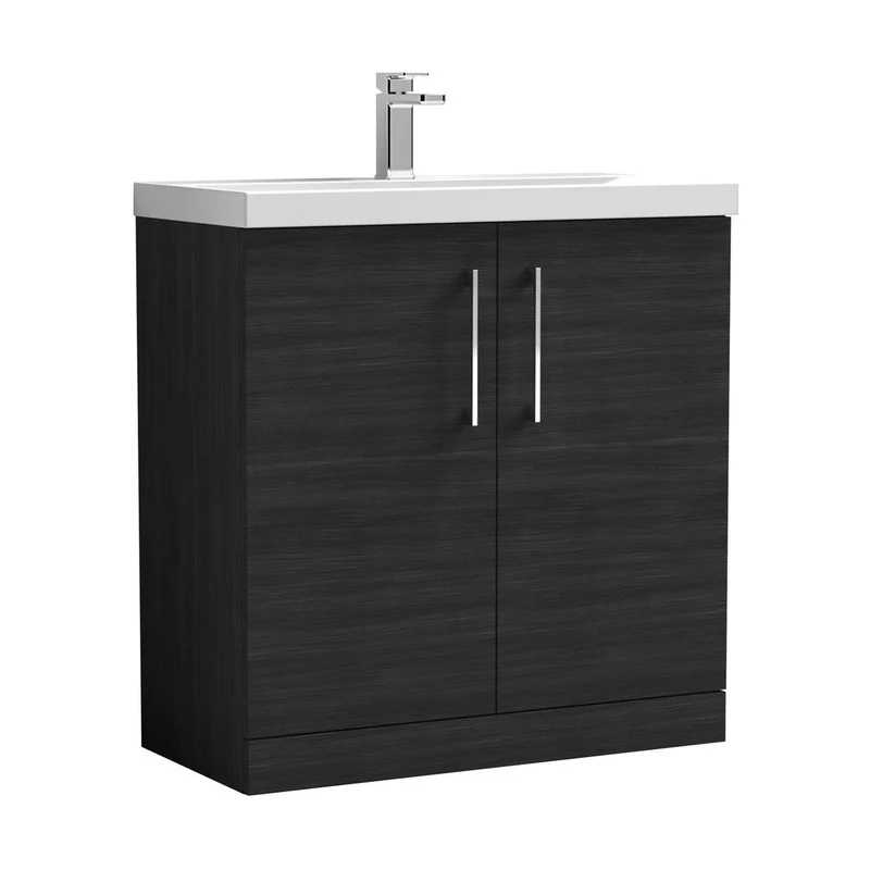 Nuie Arno 800mm Floor Standing 2 Door Vanity & Basin 3 Contemporary Charcoal Black MFC 850x810x395mm