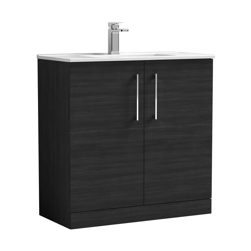 Nuie Arno 800mm Floor Standing 2 Door Vanity & Basin 2 Contemporary Charcoal Black MFC 850x800x390mm
