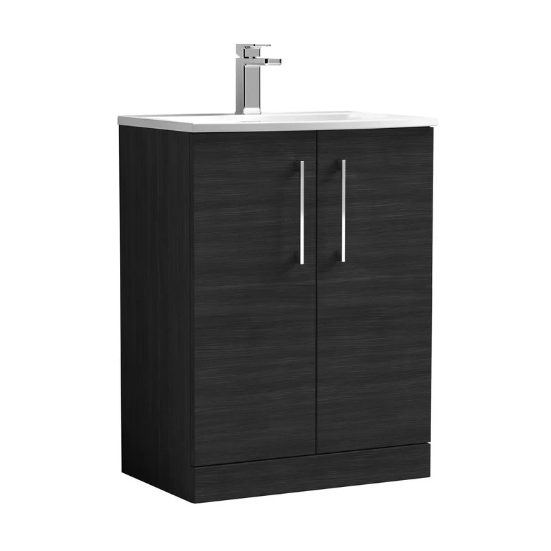 Nuie Arno 600mm Floor Standing 2 Door Vanity & Basin 4 Contemporary Charcoal Black MFC 830x610x440mm