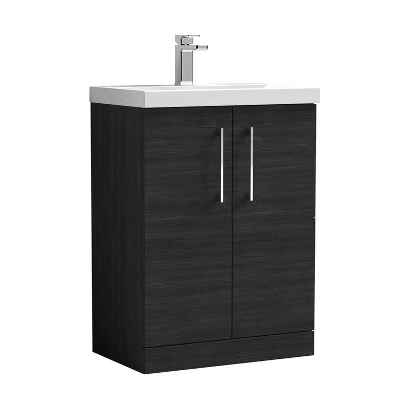 Nuie Arno 600mm Floor Standing 2 Door Vanity & Basin 3 Contemporary Charcoal Black MFC 850x610x395mm