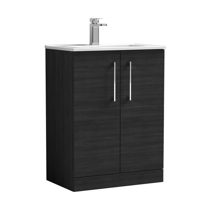 Nuie Arno 600mm Floor Standing 2 Door Vanity & Basin 2 Contemporary Charcoal Black MFC 815x600x390mm