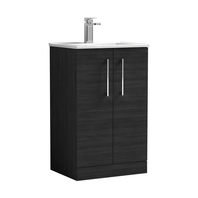 Nuie Arno 500mm Floor Standing 2 Door Vanity & Basin 2 Contemporary Charcoal Black MFC 815x500x390mm