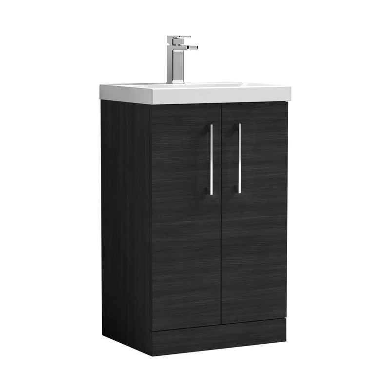 Nuie Arno 500mm Floor Standing 2 Door Vanity & Basin 1 Contemporary Charcoal Black MFC 840x510x390mm