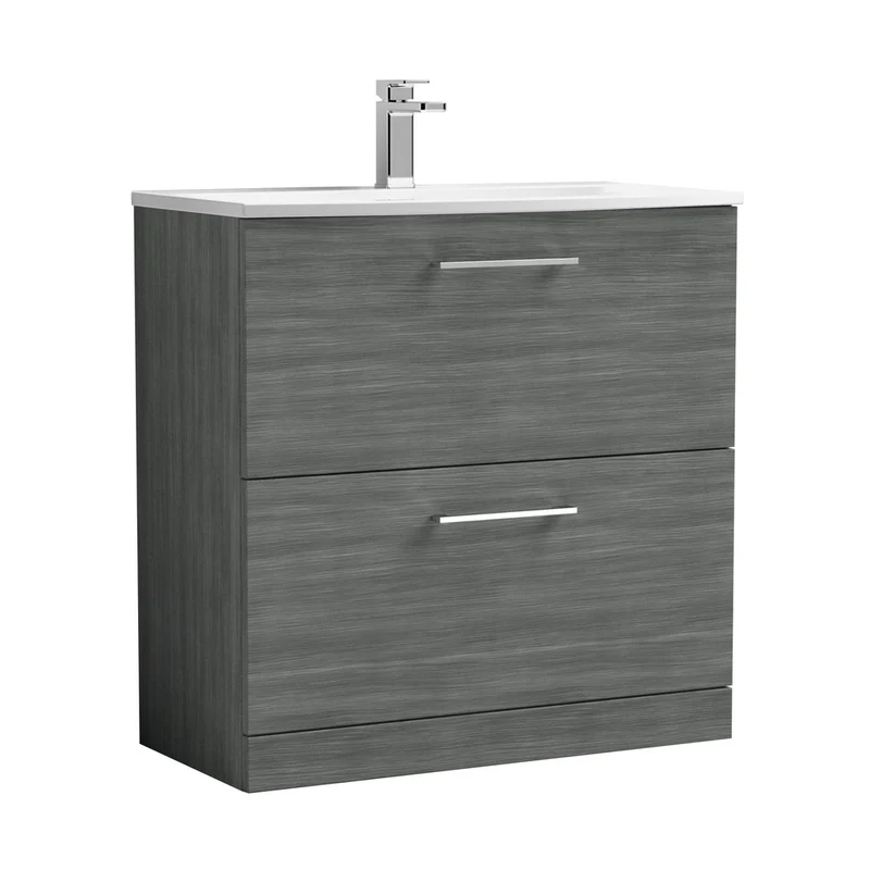 Nuie Arno 800mm Floor Standing 2 Drawer Vanity & Basin 4 Contemporary Anthracite Woodgrain MFC 830x810x440mm