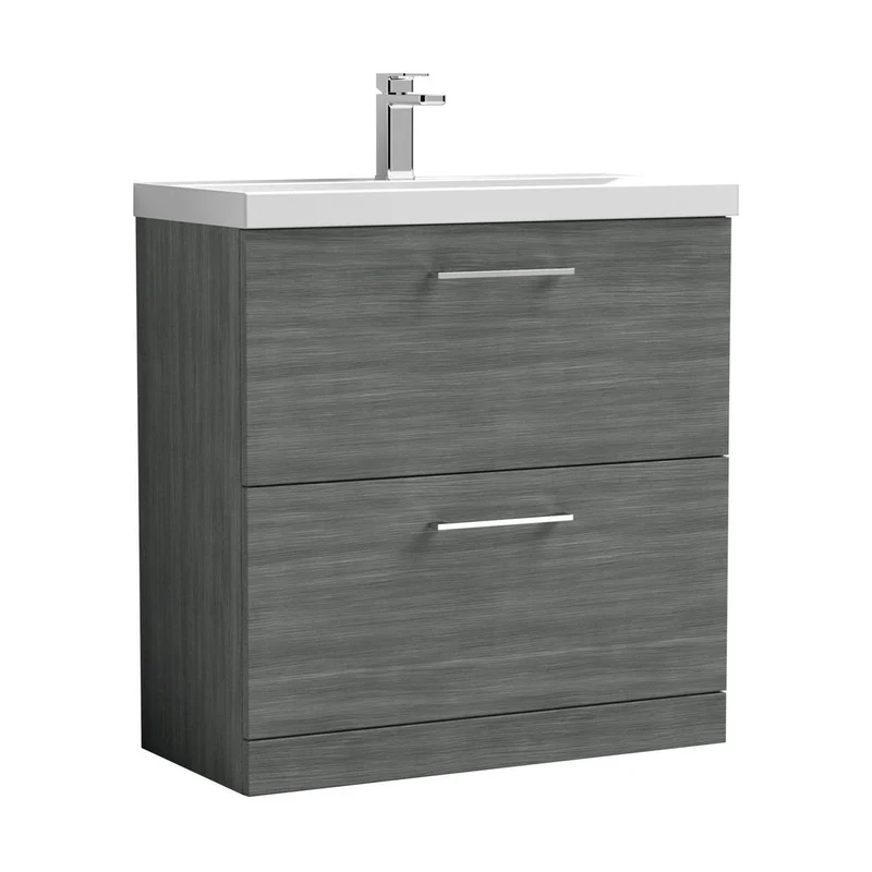 Nuie Arno 800mm Floor Standing 2 Drawer Vanity & Basin 3 Contemporary Anthracite Woodgrain MFC 850x810x395mm