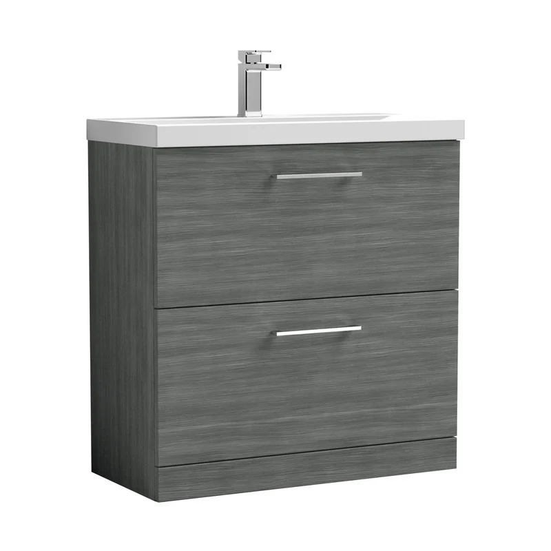 Nuie Arno 800mm Floor Standing 2 Drawer Vanity & Basin 1 Contemporary Anthracite Woodgrain MFC 840x810x390mm