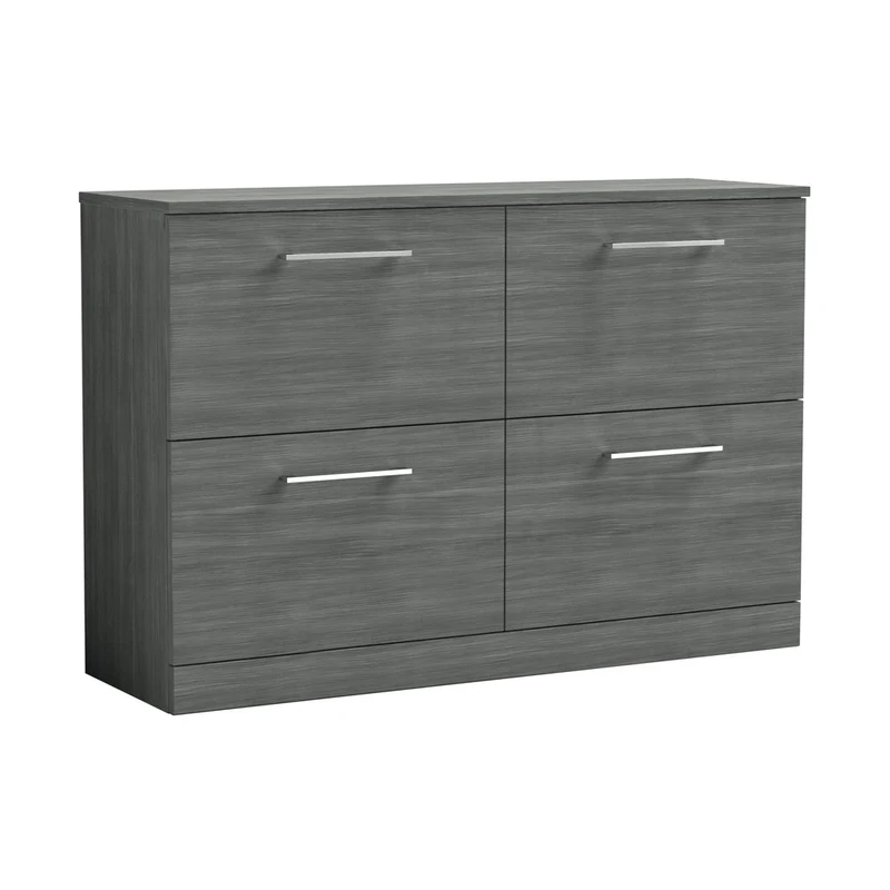 Nuie Arno 1200mm Floor Standing 4 Drawer Vanity & Worktop Contemporary Anthracite Woodgrain MFC Textured Woodgrain 818x1205x390mm