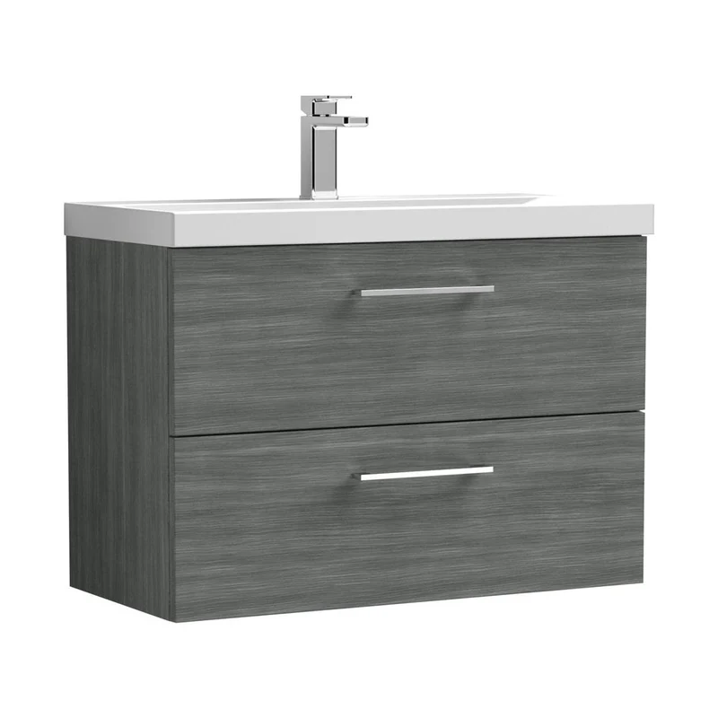Nuie Arno 800mm Wall Hung 2 Drawer Vanity & Basin 3 Contemporary Anthracite Woodgrain MFC Textured Woodgrain 589x810x395mm