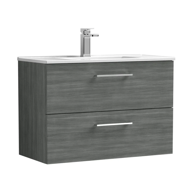 Nuie Arno 800mm Wall Hung 2 Drawer Vanity & Basin 2 Contemporary Anthracite Woodgrain MFC Textured Woodgrain 557x800x390mm
