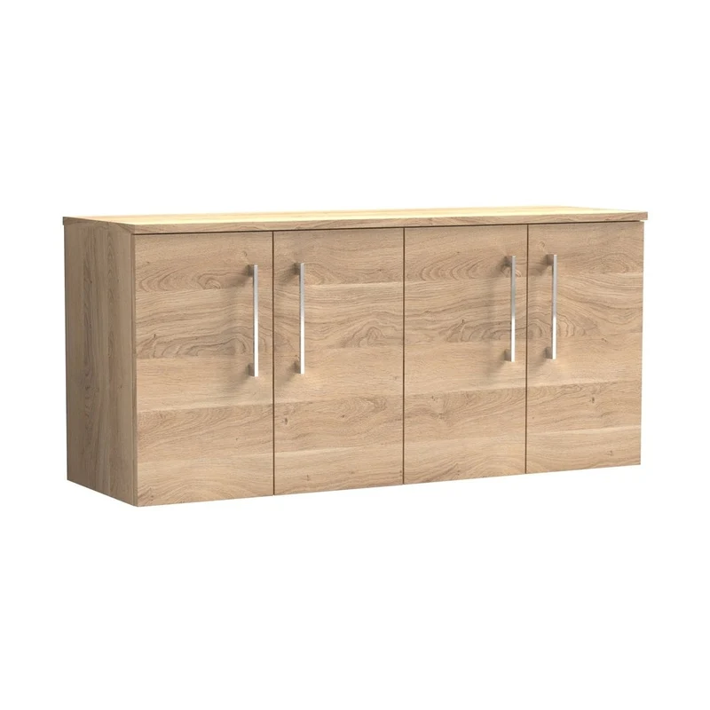 Nuie Arno 1200mm Wall Hung 4-door Vanity & Worktop Contemporary Bleached Oak MFC Textured Woodgrain 558x1205x390mm