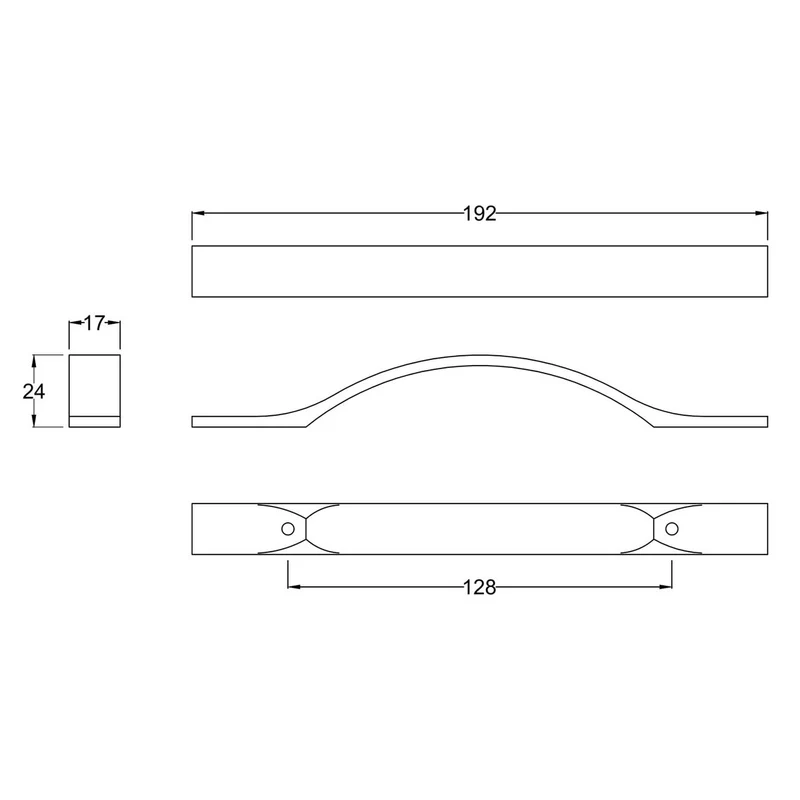 Strap Furniture Handle, 192mm Wide With 128mm Centres - Chrome