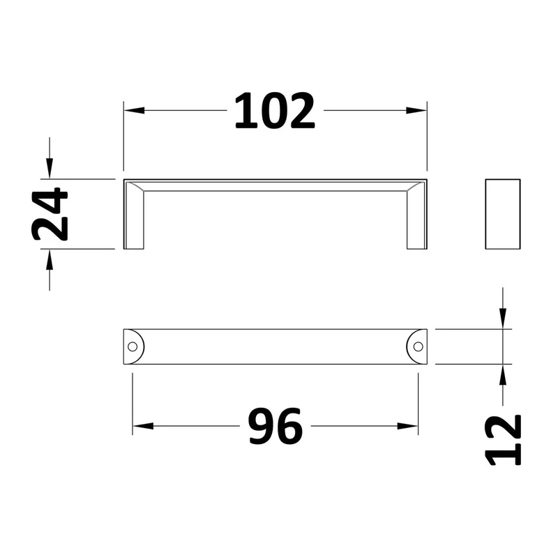 D Furniture Handle, 102mm Wide With 96mm Centres - Chrome