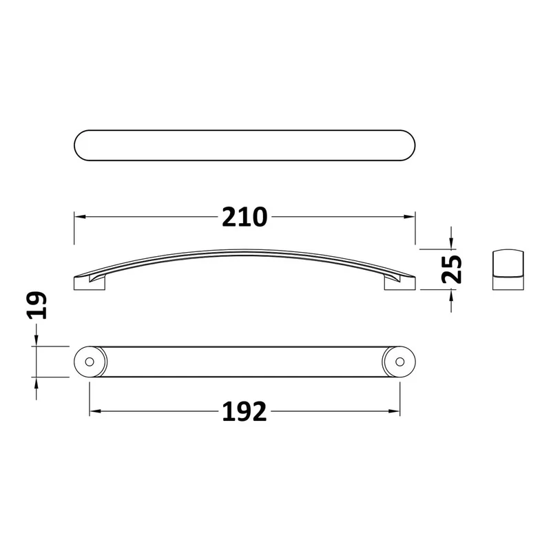 D Bar Furniture Handle, 210mm Wide With 192mm Centres - Satin Nickel
