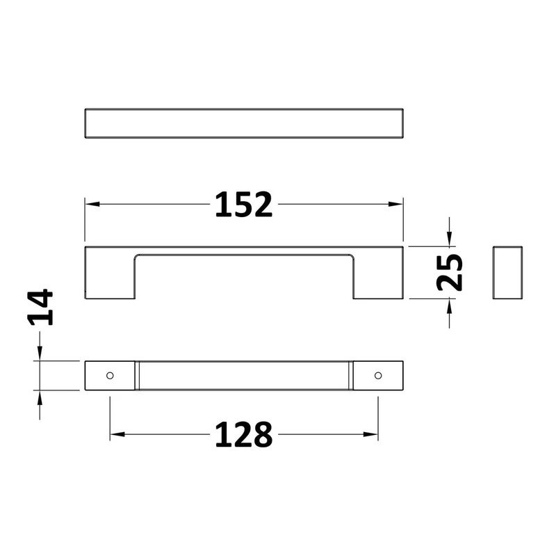 D Bar Furniture Handle, 152mm Wide With 128mm Centres - Chrome