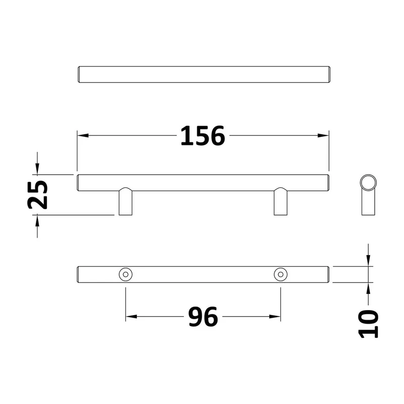 Bar Furniture Handle With 96mm Centres - Matt Black