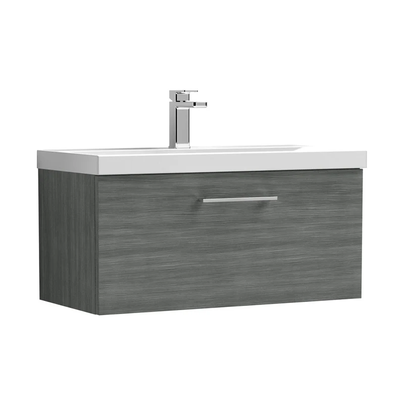 Nuie Arno 800mm Wall Hung 1 Drawer Vanity & Basin 1 Contemporary Anthracite Woodgrain MFC Textured Woodgrain 399x810x390mm