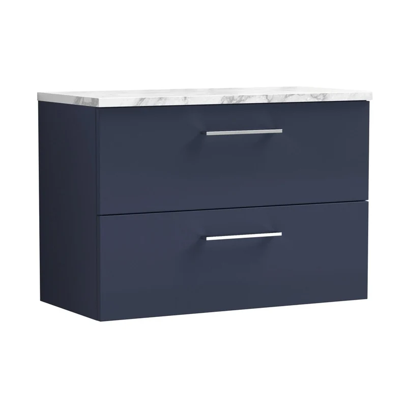 Nuie Arno 800mm Wall Hung 2-drawer Vanity & Laminate Worktop Contemporary Midnight Blue MFC Painted Matt 562x805x390mm - ARN2926LCM