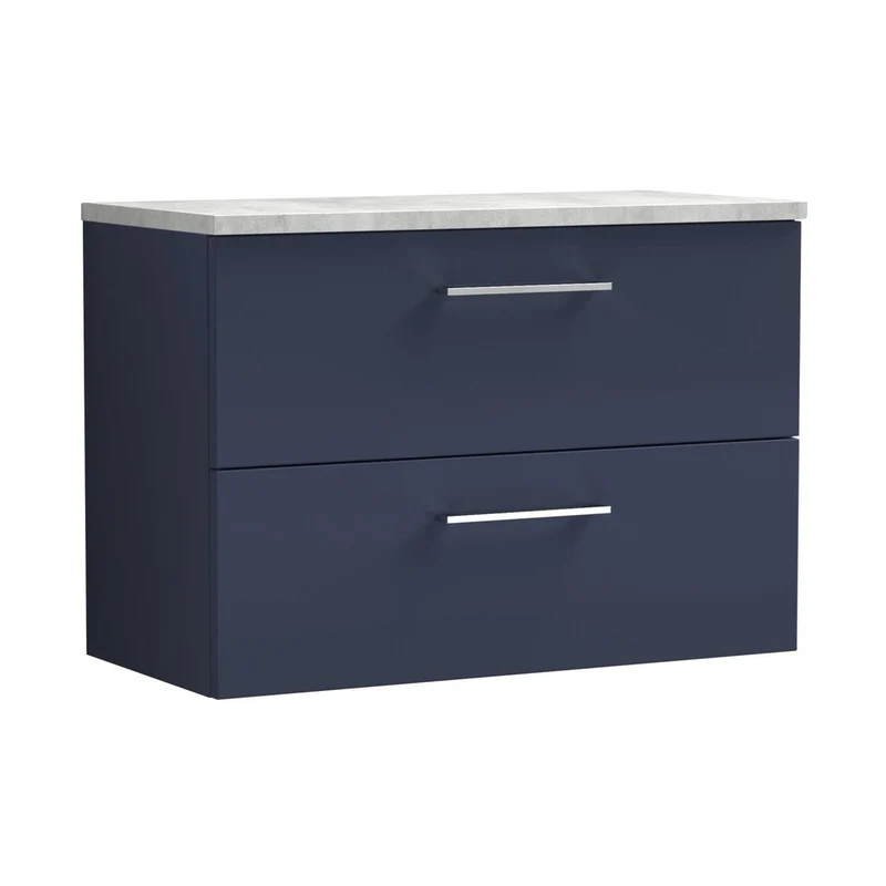Nuie Arno 800mm Wall Hung 2-drawer Vanity & Laminate Worktop Contemporary Midnight Blue MFC Painted Matt 562x805x390mm - ARN2926LBG