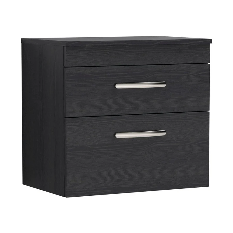 Nuie Athena 600mm Wall Hung Vanity With Worktop Contemporary Charcoal Black MFC Textured Woodgrain 556x605x390mm