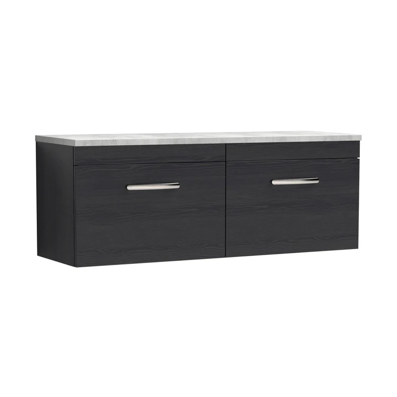 Nuie Athena 1200mm Wall Hung 2-drawer Unit & Laminate Worktop Contemporary Charcoal Black MFC Textured Woodgrain 452x1205x390mm - ATH040LBG2