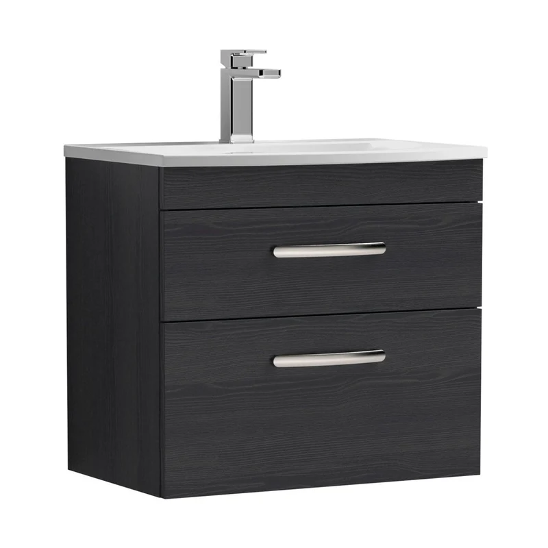 Nuie Athena 600mm Wall Hung Vanity With Basin 4 Contemporary Charcoal Black MFC 461x610x390mm - ATH047G