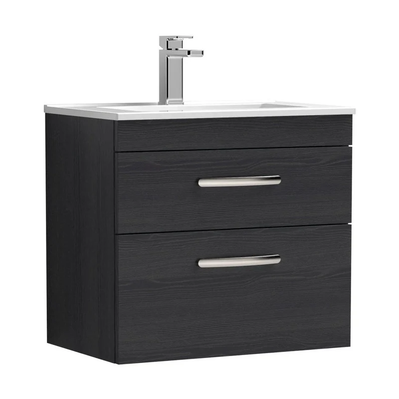 Nuie Athena 600mm Wall Hung Vanity With Basin 2 Contemporary Charcoal Black MFC 556x605x395mm