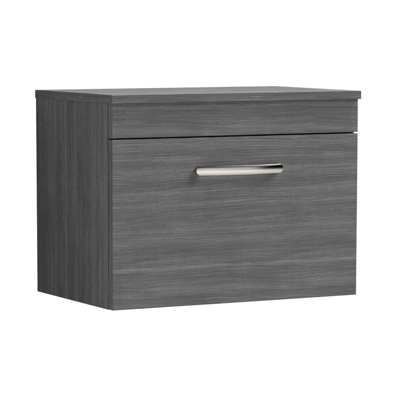 Nuie Athena 600mm Wall Hung Vanity With Worktop Contemporary Anthracite Woodgrain MFC Textured Woodgrain 448x605x390mm