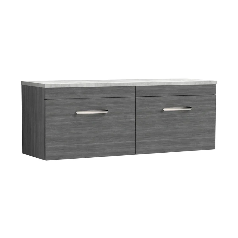 Nuie Athena 1200mm Wall Hung 2-drawer Unit & Laminate Worktop Contemporary Anthracite Woodgrain MFC Textured Woodgrain 452x1205x390mm - ATH039LBG2