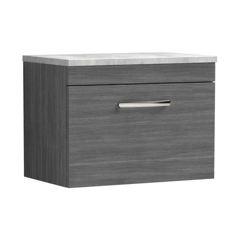 Nuie Athena 600mm Wall Hung Vanity With Grey Worktop Contemporary Anthracite Woodgrain MFC Textured Woodgrain 452x605x390mm