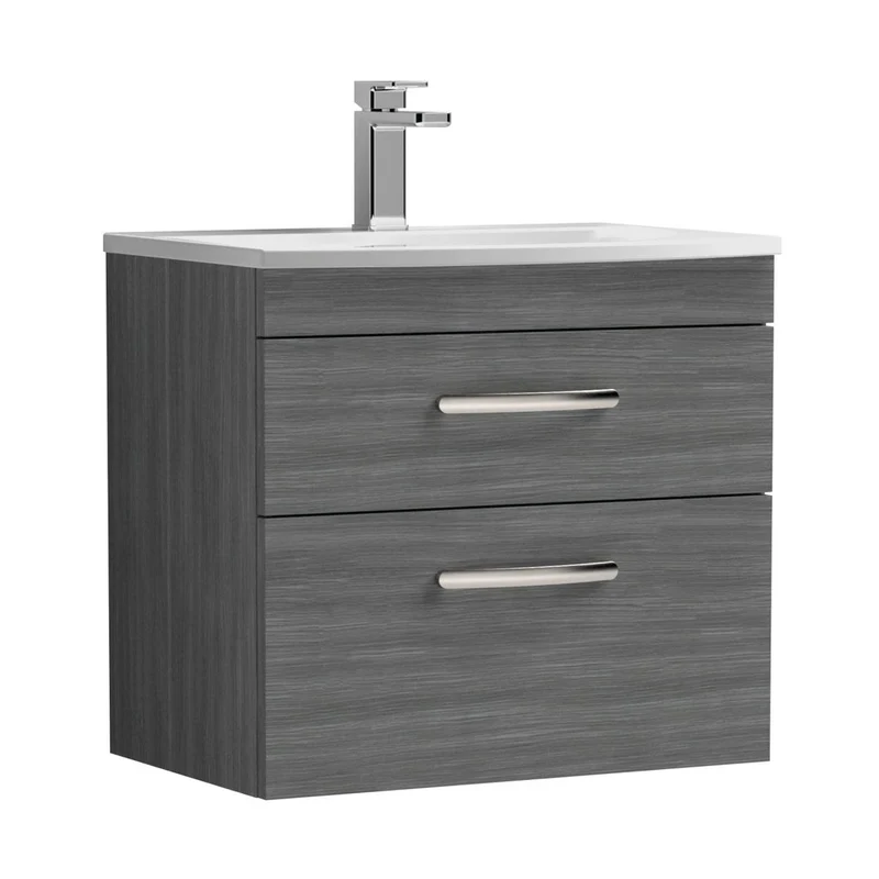 Nuie Athena 600mm Wall Hung Vanity With Basin 4 Contemporary Anthracite Woodgrain MFC 461x610x390mm - ATH046G