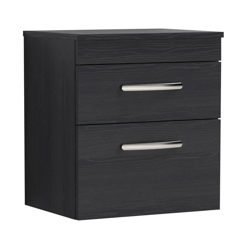Nuie Athena 500mm Wall Hung Vanity With Worktop Contemporary Charcoal Black MFC Textured Woodgrain 556x505x390mm