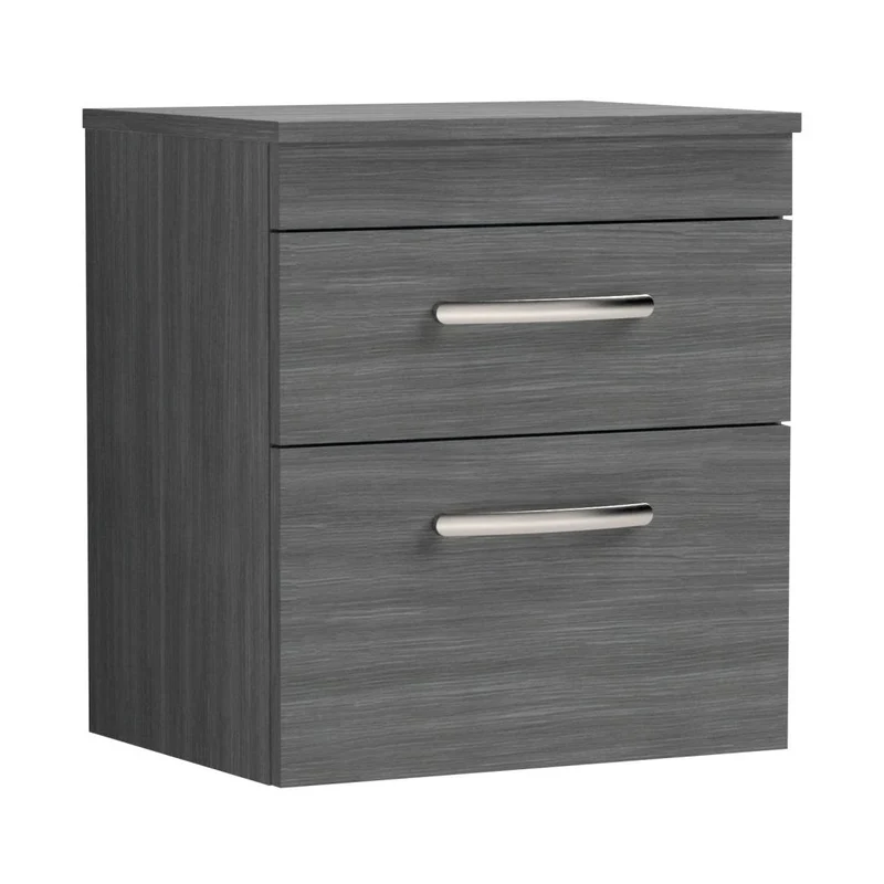 Nuie Athena 500mm Wall Hung Vanity With Worktop Contemporary Anthracite Woodgrain MFC Textured Woodgrain 556x505x390mm