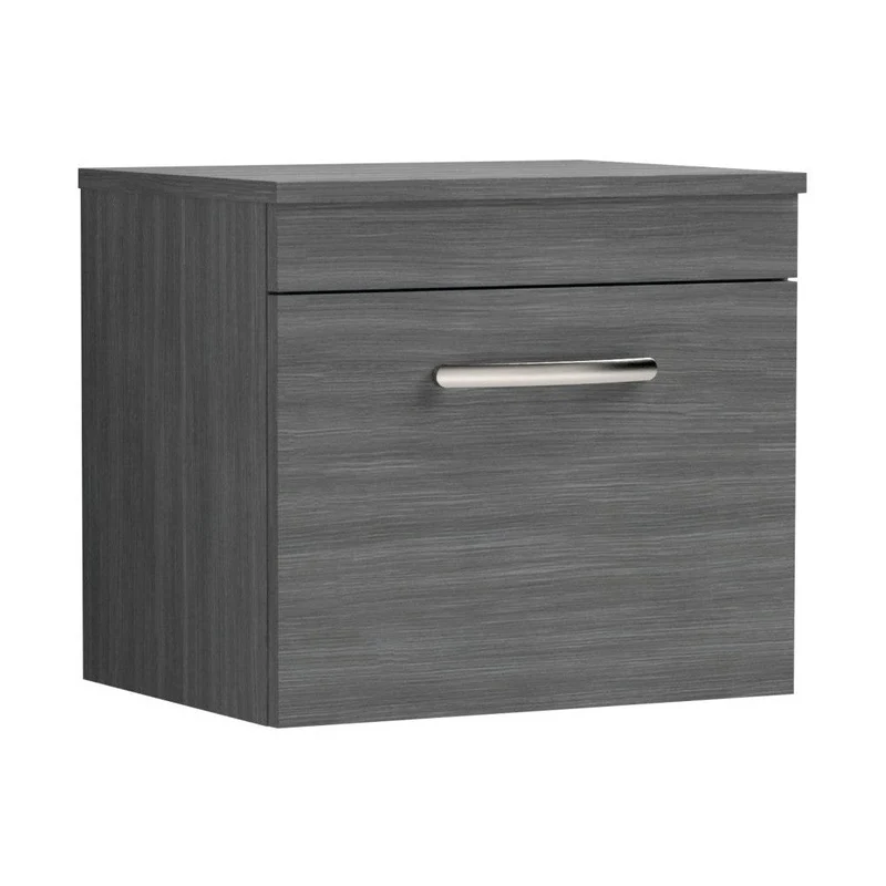 Nuie Athena 500mm Wall Hung Vanity With Worktop Contemporary Anthracite Woodgrain MFC Textured Woodgrain 448x505x390mm