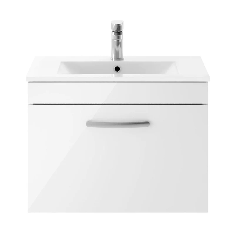 Nuie Athena 600mm Wall Hung Vanity With Basin 2 Contemporary Gloss White MFC 448x605x395mm