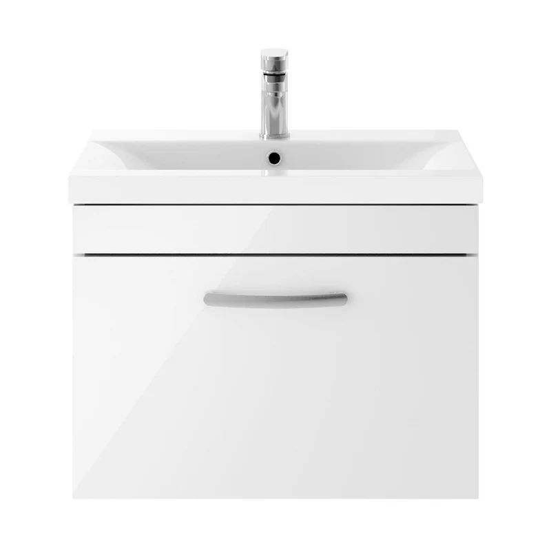 Nuie Athena 600mm Wall Hung Vanity With Basin 1 Contemporary Gloss White MFC 470x610x390mm