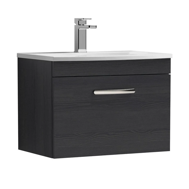 Nuie Athena 600mm Wall Hung Vanity With Basin 4 Contemporary Charcoal Black MFC 461x610x390mm - ATH040G