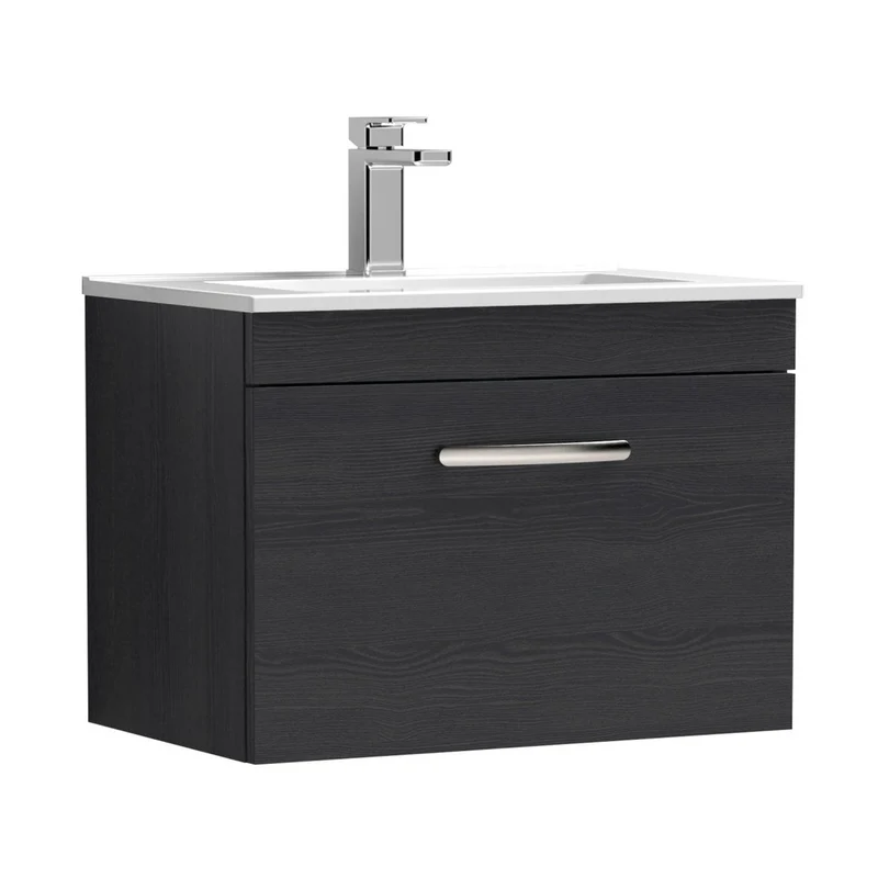 Nuie Athena 600mm Wall Hung Vanity With Basin 2 Contemporary Charcoal Black MFC 448x605x395mm
