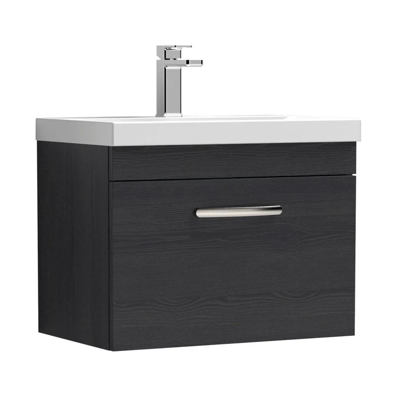 Nuie Athena 600mm Wall Hung Vanity With Basin 1 Contemporary Charcoal Black MFC 470x610x390mm
