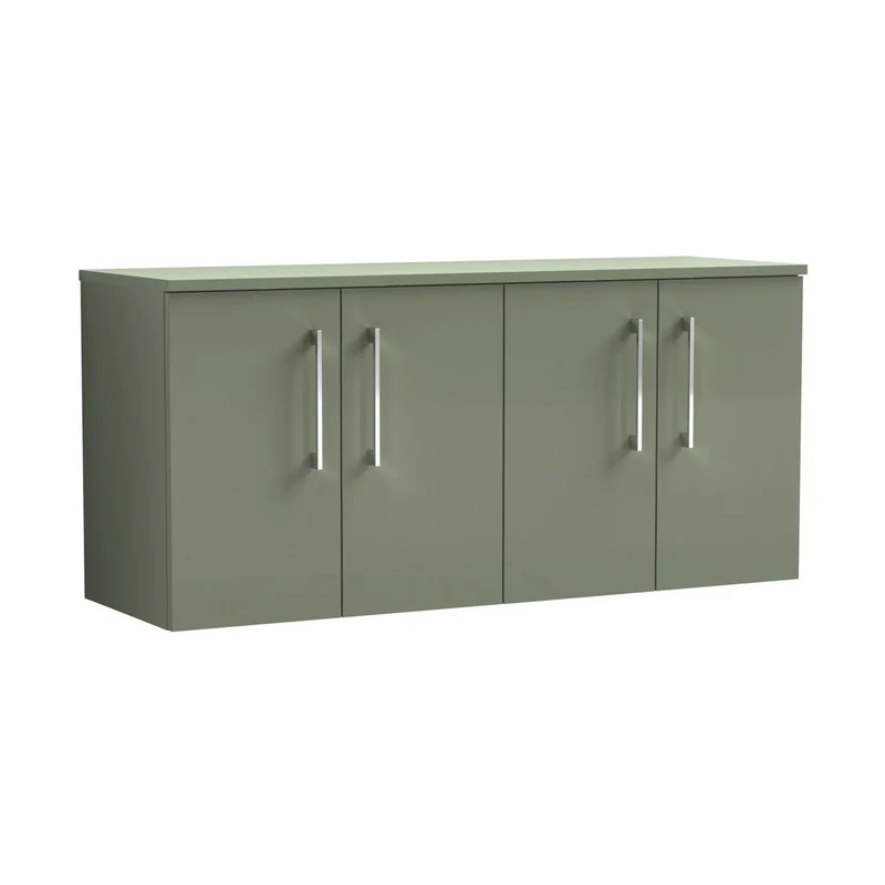 Nuie Arno 1200mm Wall Hung 4 Door Vanity & Worktop Contemporary Satin Green MFC Painted Matt 557x1205x390mm