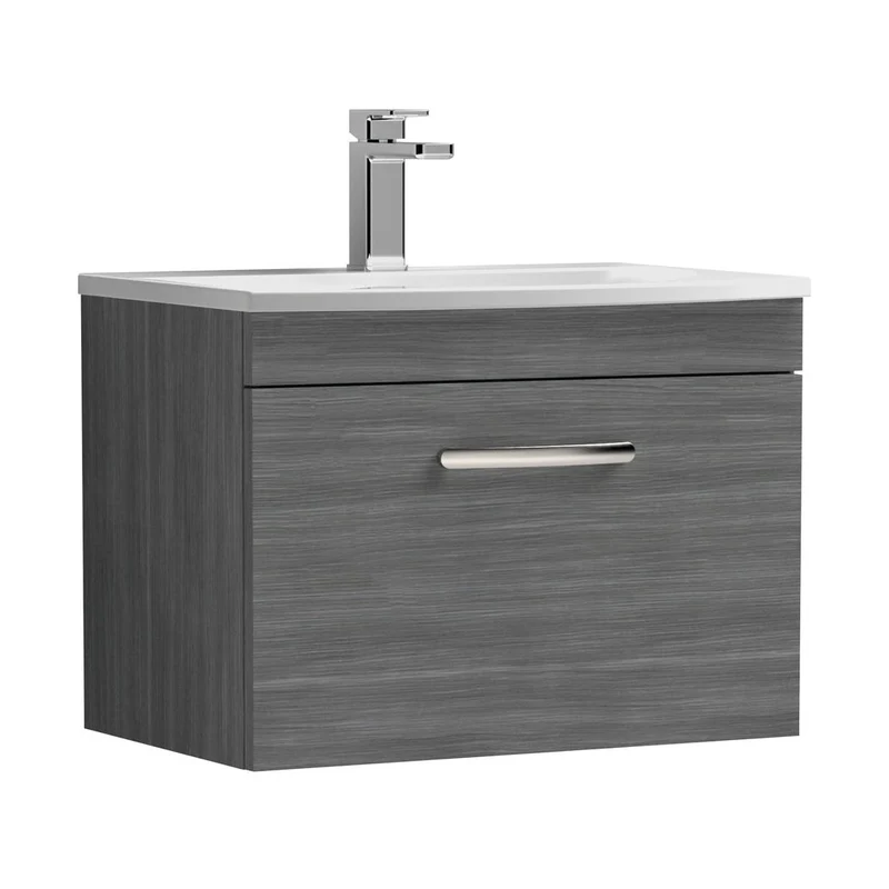 Nuie Athena 600mm Wall Hung Vanity With Basin 4 Contemporary Anthracite Woodgrain MFC 461x610x390mm - ATH039G