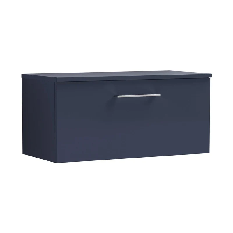 Nuie Arno 800mm Wall Hung 1-drawer Vanity & Worktop Contemporary Midnight Blue MFC Painted Matt 377x805x390mm