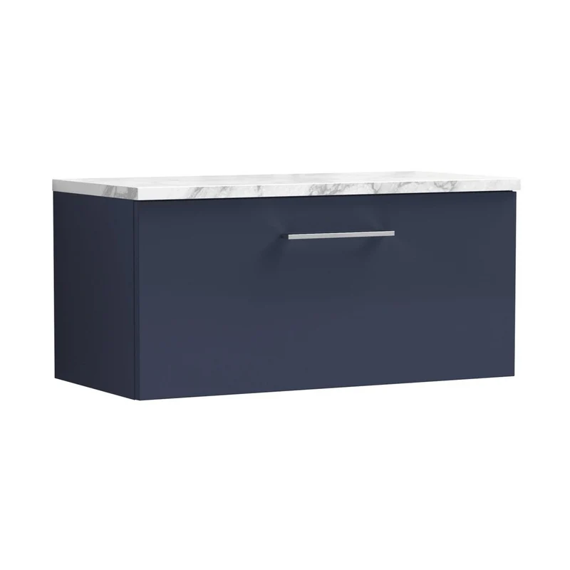 Nuie Arno 800mm Wall Hung 1-drawer Vanity & Laminate Worktop Contemporary Midnight Blue MFC Painted Matt 381x805x390mm - ARN2925LCM