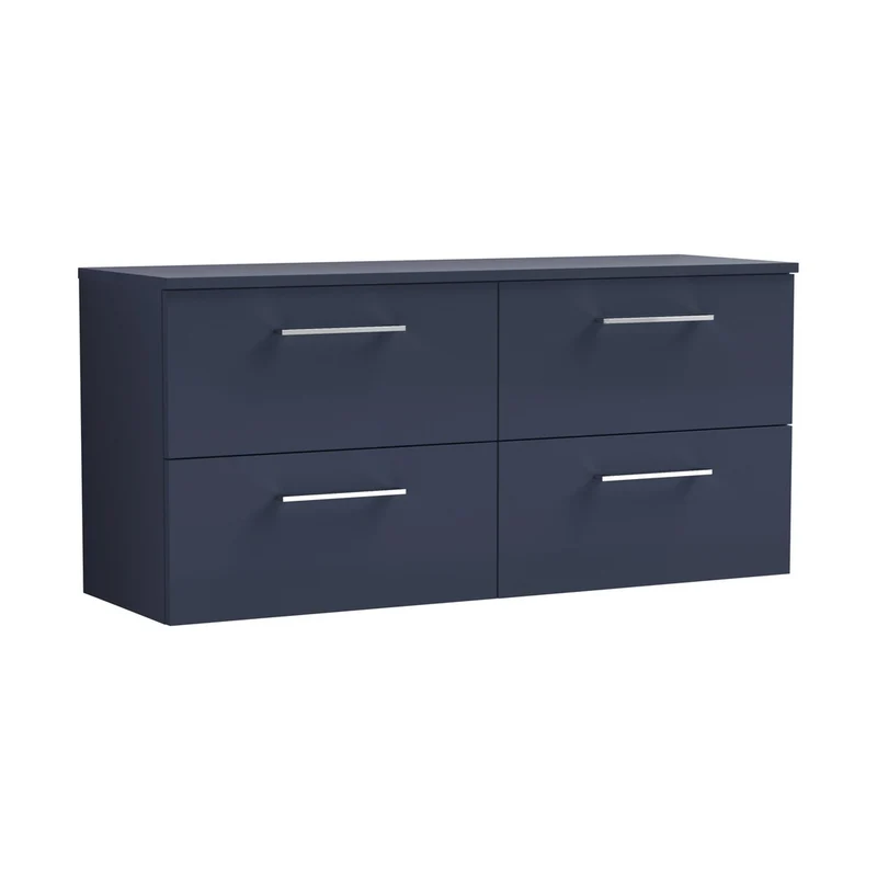 Nuie Arno 1200mm Wall Hung 4-drawer Vanity & Worktop Contemporary Midnight Blue MFC Painted Matt 558x1205x390mm